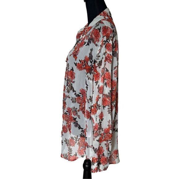 Women’s a new day Mint Floral Button Front Long Sleeve Sheer Blouse Size XL - Picture 4 of 6